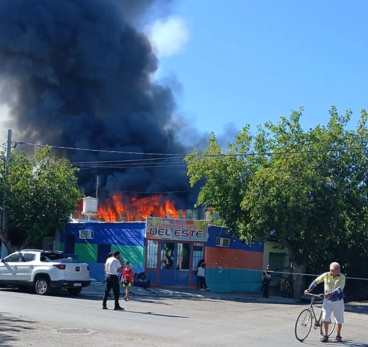 Un voraz incendio azota a una distribuidora de Caucete y causa pánico en los vecinos