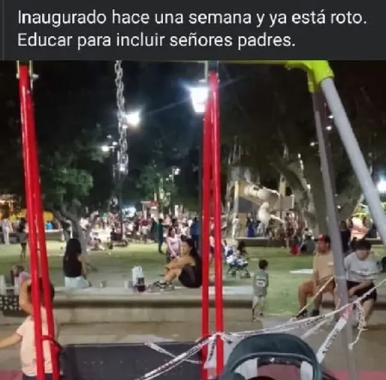 Volvieron a romper los juegos nuevos en el Parque de Mayo