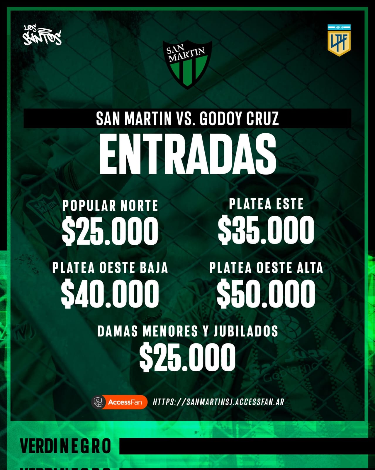 San Martín enfrenta a Godoy Cruz y estos son los valores de las entradas
