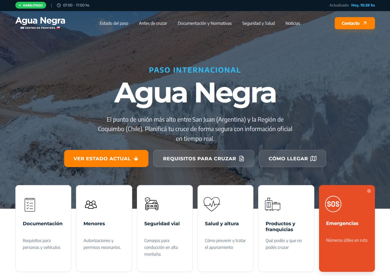 El Paso Agua Negra ya cuenta con una página web oficial con información actualizada para turistas