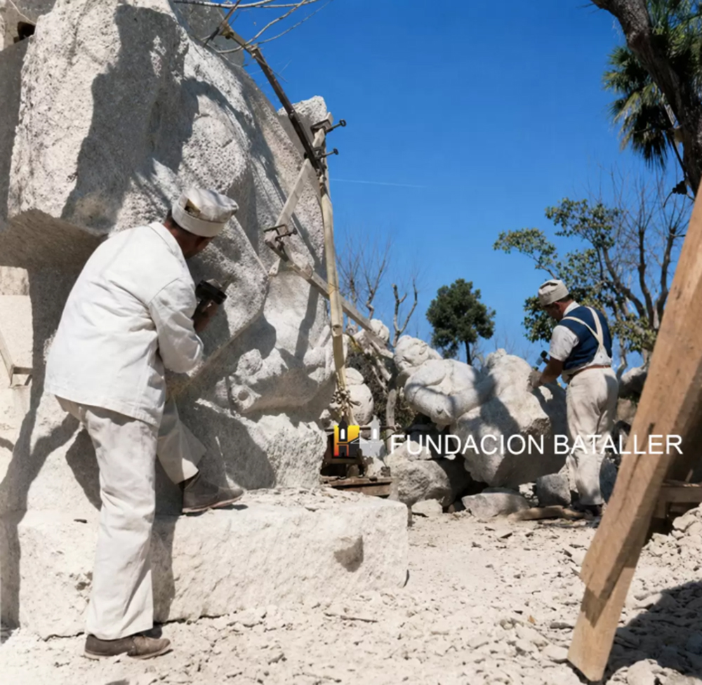Miguel Ángel Sugo trabajando en el monumento a Juan Jufré