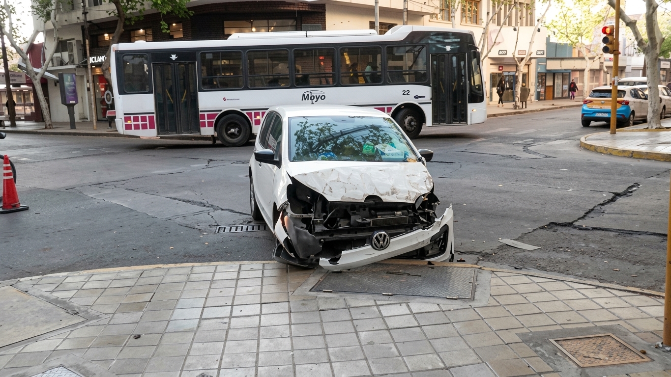 Fuerte colisión entre un auto y un colectivo de la Red Tulum en pleno microcentro de Capital